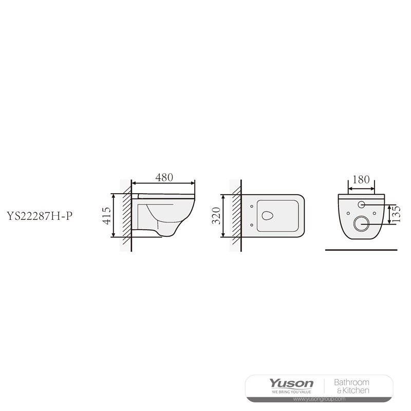 YS22287H	Wall-hung ceramic toilet, Wall-mounted toilet, washdown;